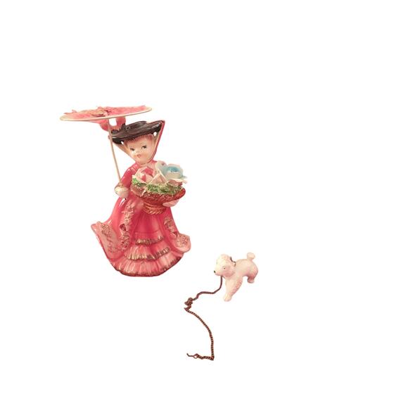Vintage Pink Victorian Lady Figurine Walking Poodle - Picture 4 of 4